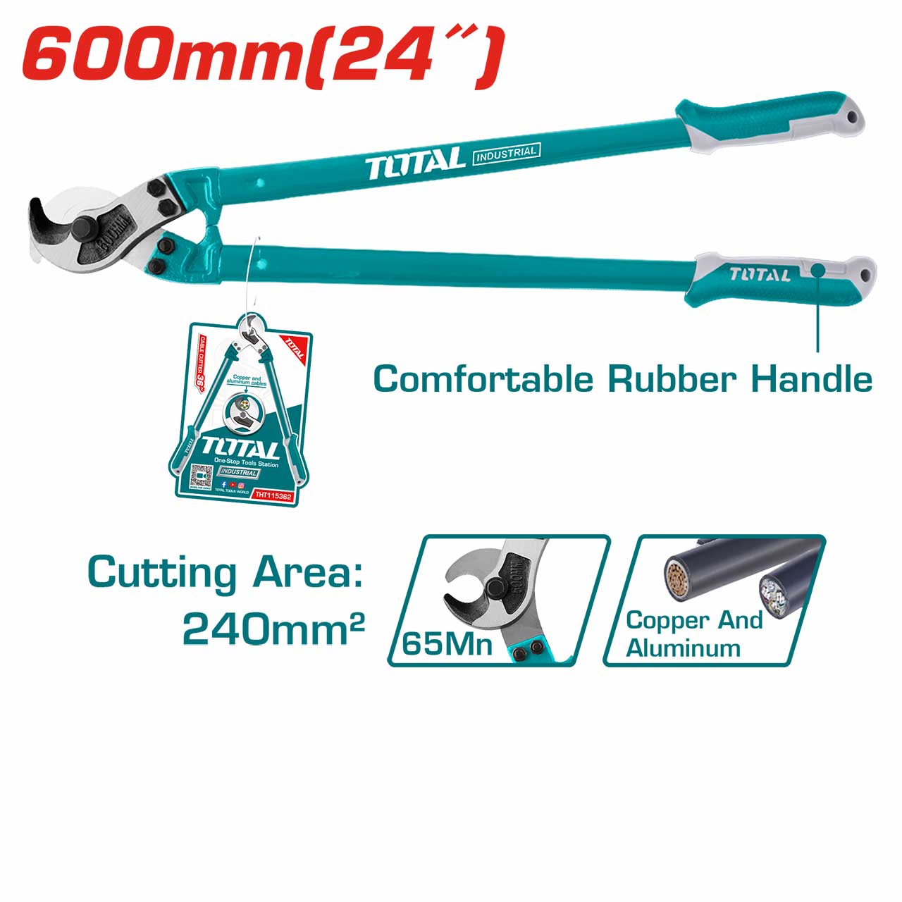 Total Professional 24-Inch (600mm) Heavy-Duty Cable Cutter | THT115242 Total